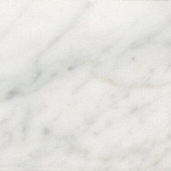 Carrara marble texture, white and grey veined, polished surface with flowing patterns and a smooth, reflective sheen.